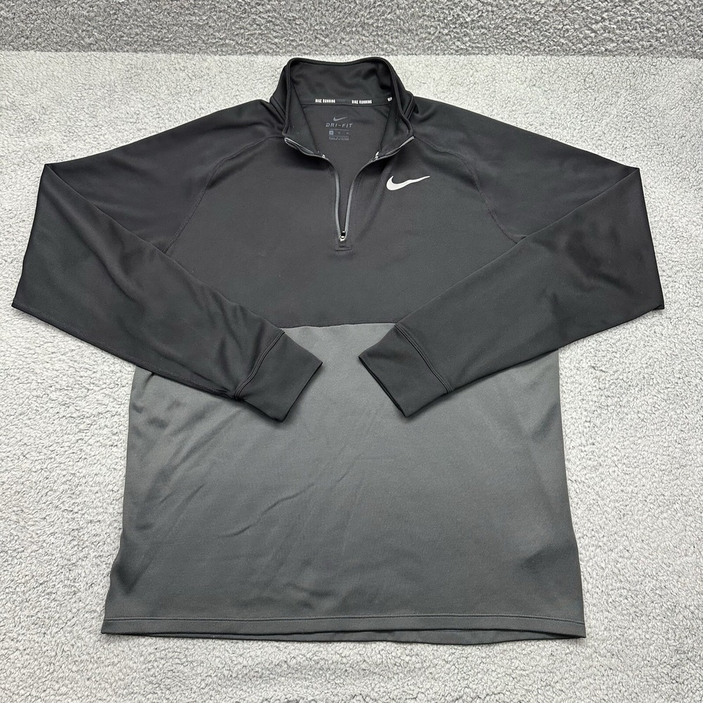 Nike Running Dri-Fit 648588-010 Men's XL Racer Fitness Top 1/4 Zip Black Gray